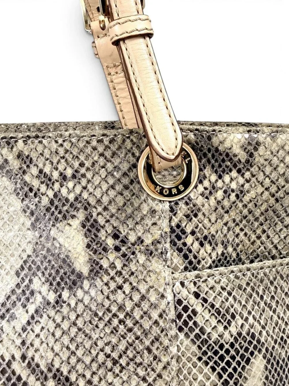 Michael Kors Jet Set Python Embossed Leather Tote Bag - Gray Taupe Neutral
